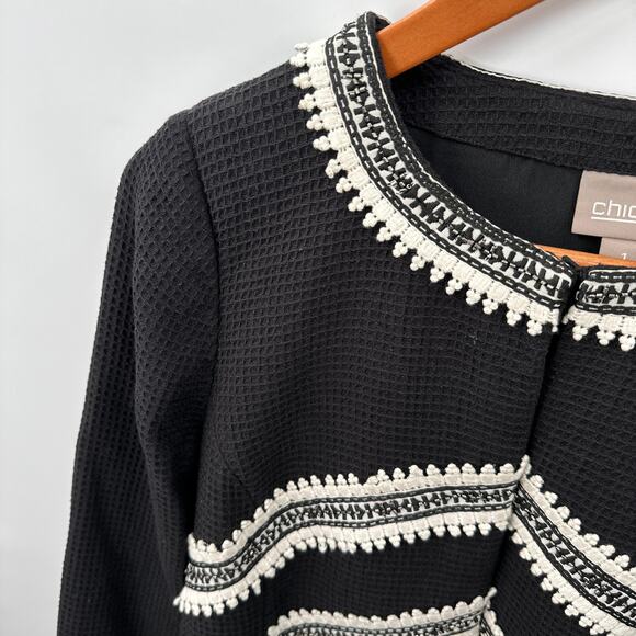 CHICO'S Black Embroidered Trim Blazer // M - Picture 3 of 8